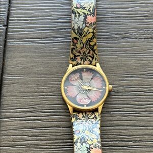 Floral Patterned Watch with Gold Accents